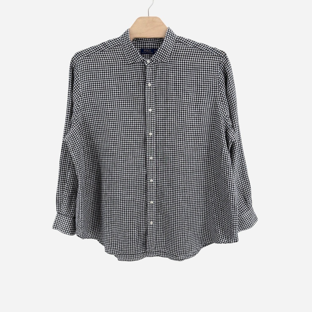 Polo Ralph Lauren Gingham Linen Shirt 3XB Big Linen Black White Preppy Style
